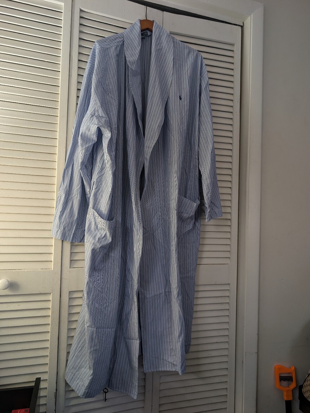 Polo Ralph Lauren Blue Stripe Men's Long Cotton Shirt Robe Size L/XL